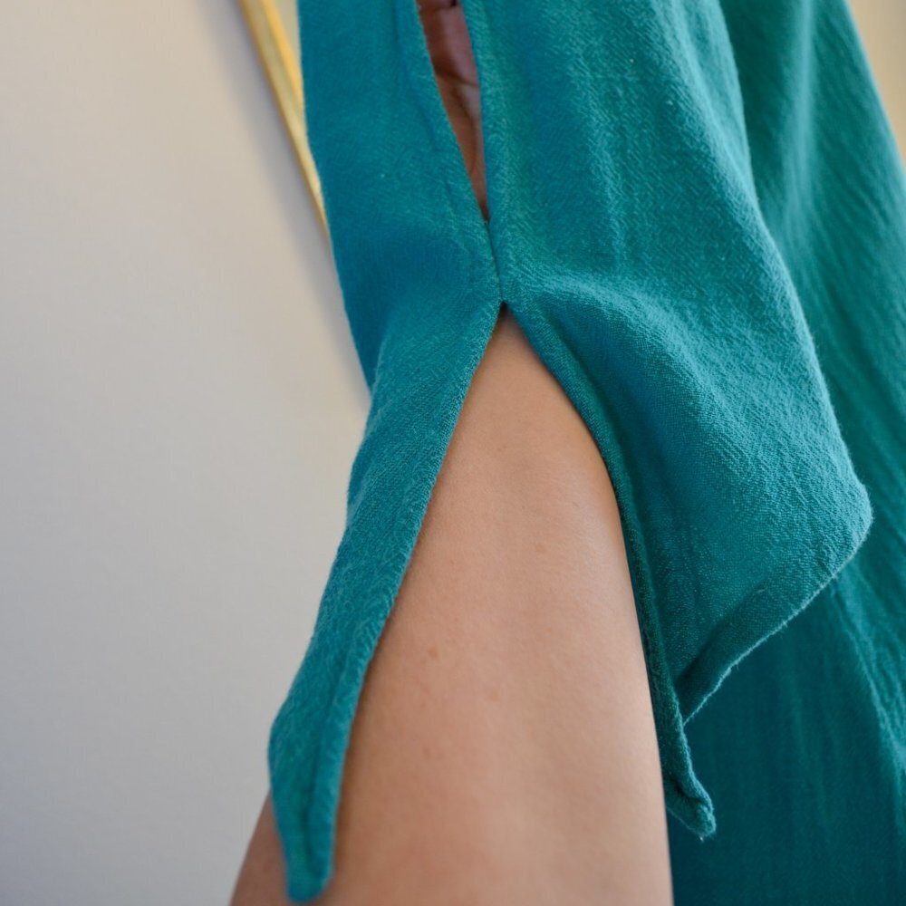 Fiaga Mexico Green Cotton Handkerchief Tunic Top Bell Shape Open Sleeve Size S - Picture 4 of 8